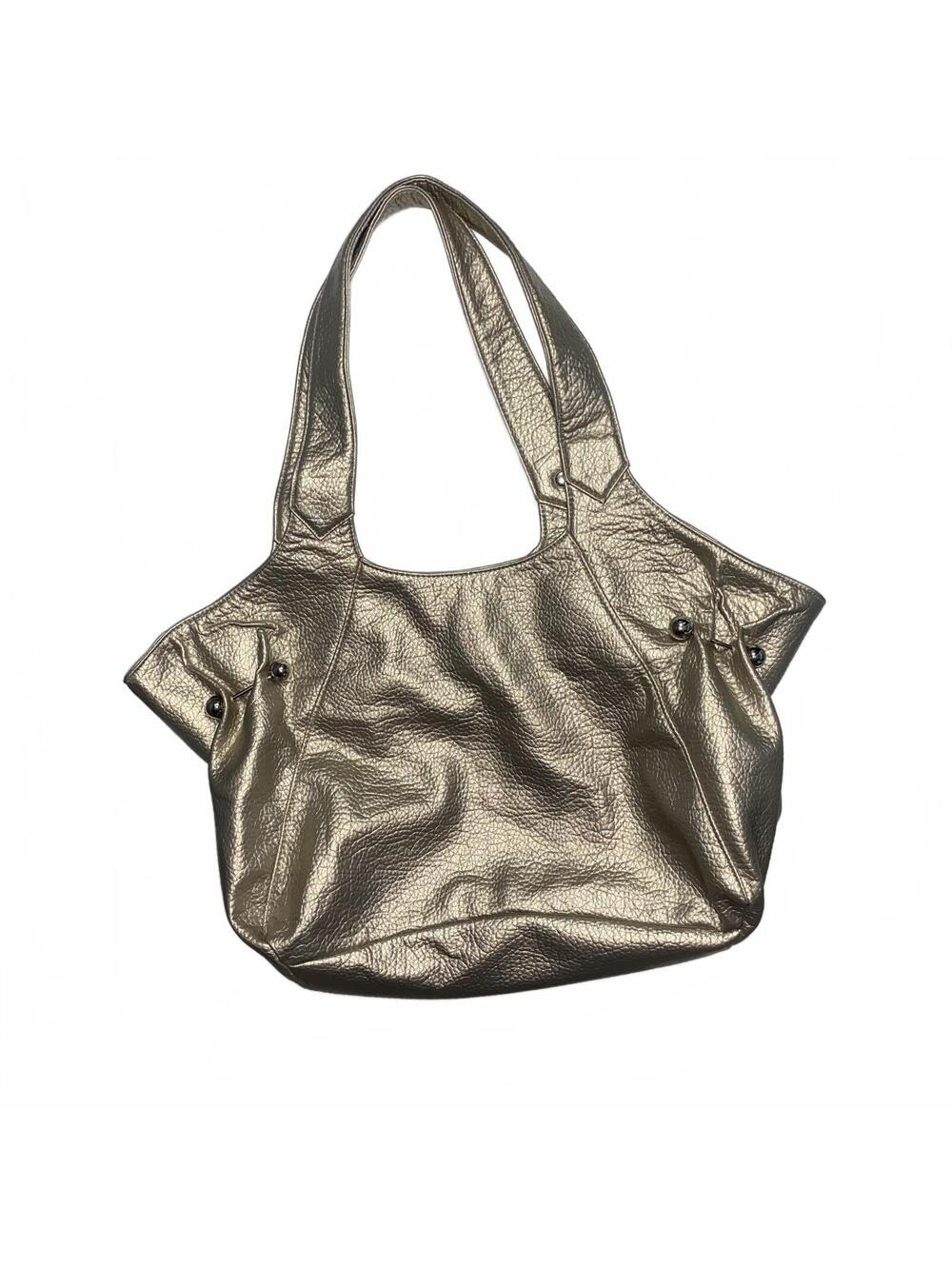 Y2K Metallic Gold Shoulder Bag Purse Slouchy Hobo Tote 2000s Retro Glam